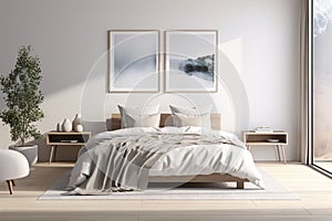 Scandinavian Serenity Unveiling the Modern Interior Design of an Elegant Bedroom with Sleek Simplicity. created with Generative AI