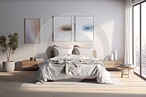 Scandinavian Serenity Unveiling the Modern Interior Design of an Elegant Bedroom with Sleek Simplicity. created with Generative AI