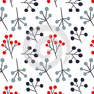 Scandinavian style berries on branch seamless pattern