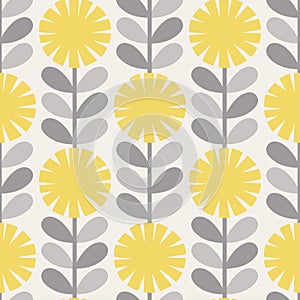 Scandinavian style dandelions vector gray and yellow pattern