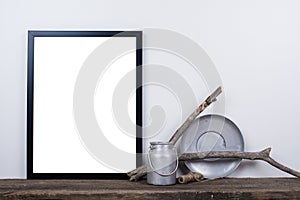 Scandinavian style empty photo frame mock up. Minimal home decor