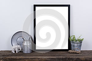 Scandinavian style empty photo frame mock up. Minimal home decor