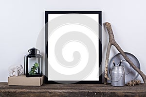 Scandinavian style empty photo frame mock up. Minimal home decor