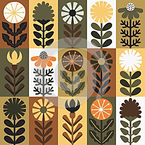 Scandinavian style floral rectangular autumn seamles vector pattern. Part three