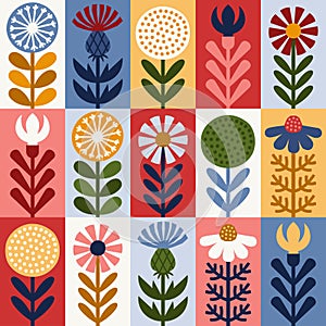 Scandinavian style floral rectangular summer vector pattern. Part six