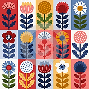 Scandinavian style floral rectangular summer vector pattern. Part two