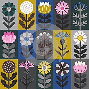 Scandinavian style floral rectangular vector pattern. Part five