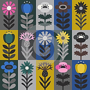 Scandinavian style floral rectangular vector pattern. Part six