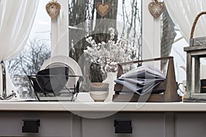 Kitchen utensils on the white table
