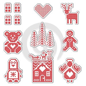 Scandinavian style Nordic winter red switch , knitting Christmas pattern