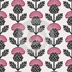 Scandinavian style thistle vector black & dark pink pattern