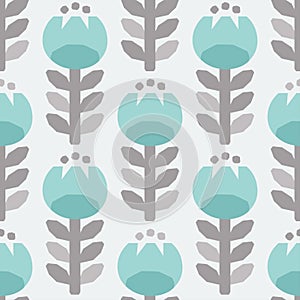 Scandinavian style tulips vector gray and light blue pattern