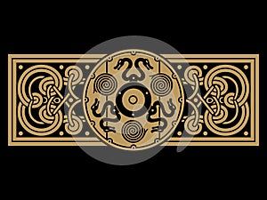 Scandinavian Viking design. Berserker Warrior Shield and Old Norse Pattern