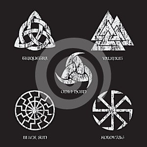 Scandinavian viking grunge symbols set