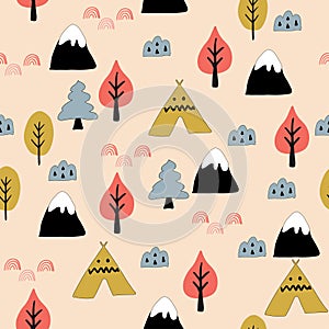 Scandinavian woodland seamless pattern