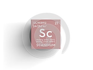 Scandium. Transition metals. Chemical Element of Mendeleev\'s Periodic Table. 3D illustration