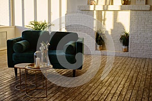 Light scandy interior in comfortable modern studio