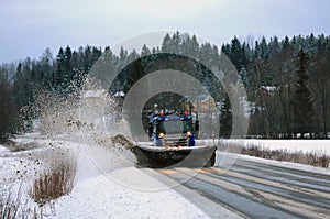 Scania Snowplow Truck Removes Snow From Road