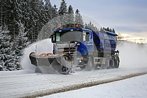 Scania Truck Equipped with Snowplow Clears Highway
