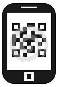 Scanner app icon. Qr code on phone screen