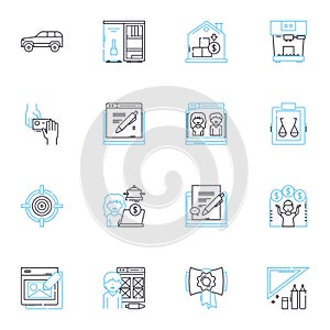 Scanner linear icons set. Digitalize, OCR, Sheet-fed, Flatbed, Portable, Duplex, Negatives line vector and concept signs