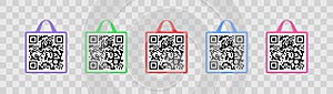 Scanning barcode banner graphic design. Set of vector frames of qr code and shopping bag vector design