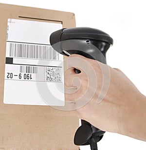 Scanning barcode on the box isolated on white