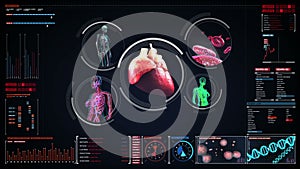 Scanning blood vessel, lymphatic, heart, circulatory system in digital display. Blue X-ray view.