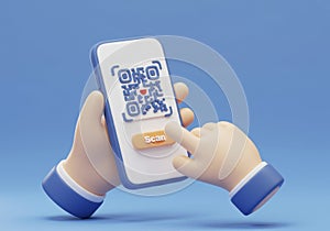 Scanning Qr Code on Smartphone with Hand Touching Screen