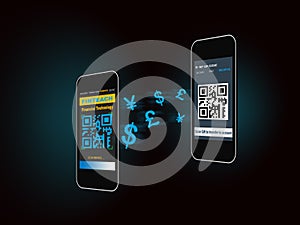 Scanning QR code to transfer money to account with mobile smart phone