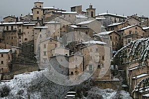 Scanno medieval village with snow in the winter season, Abruzzo, Italy photo