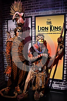 Scar and Rafiki statues at the Lion King exhibit at Madame Tussauds in Times Square in Manhattan, New York City
