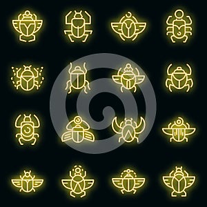 Scarab beetle icons set vector neon