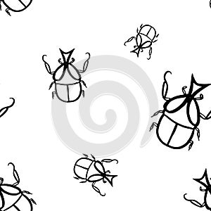 Scarab black vector seamless pattern. Line art