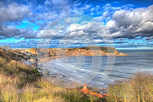 Scarborough North Yorkshire England uk seaside town in colourful hdr photo