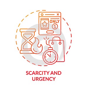 Scarcity and urgency red gradient concept icon