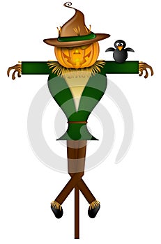 Scarecrow with Black Crow Bird