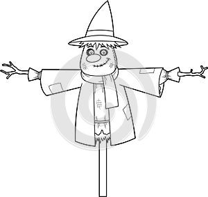 Outlined Cute Autumn Scarecrow Cartoon Character