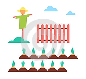 Scarecrow Field Protector Set Vector Illustration