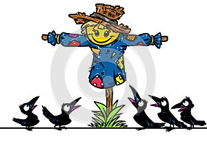 Scarecrow garden ravens amazement cartoon