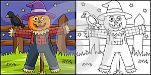 Scarecrow Halloween Coloring Page Illustration