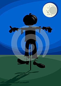 Scarecrow at night cartoon illustration