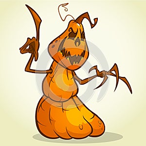 Scarecrow pumpkin head cartoon style isolated on white. Vector Halloween design