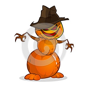 Halloween cartoon scarecrow pumpkin head. Halloween illustration