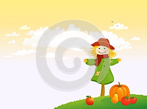 Scarecrow and sunset sky background
