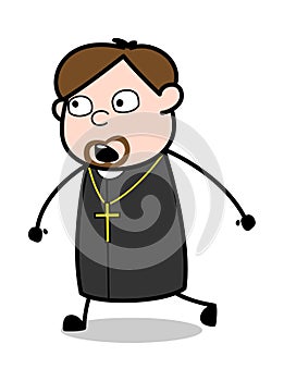 Scared Away - Cartoon Priest Religious Vector Illustration