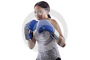 Scared Black Female Wearing Boxing Gloves