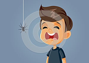 Scared Boy Being Afraid of a Spider Vector Cartoon