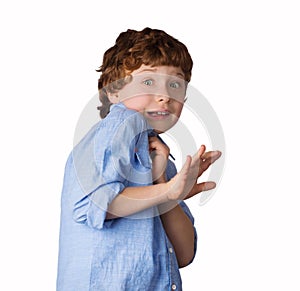 Scared Boy on white background