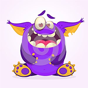 Scared cartoon funny monster with big ears